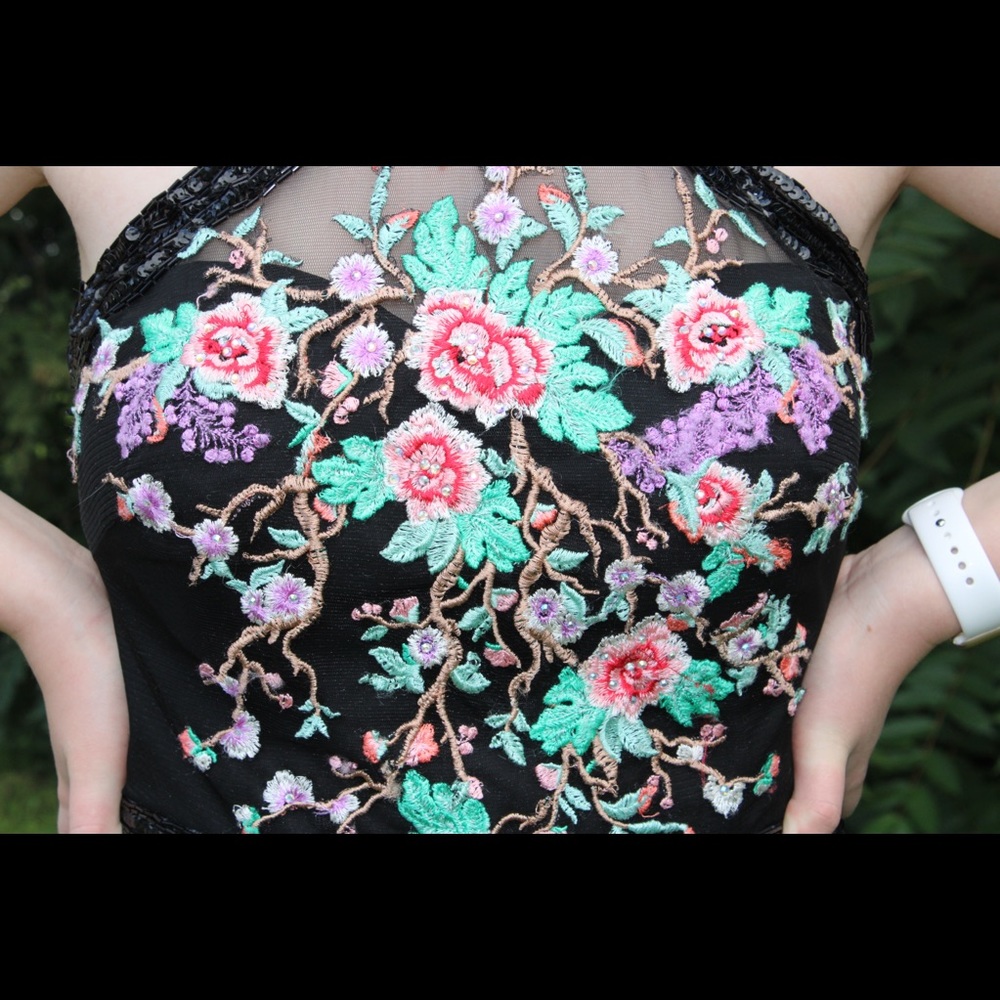 Studio17 Black Floral Embroidered Prom Dress